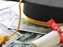 A pile of money and a graduation cap