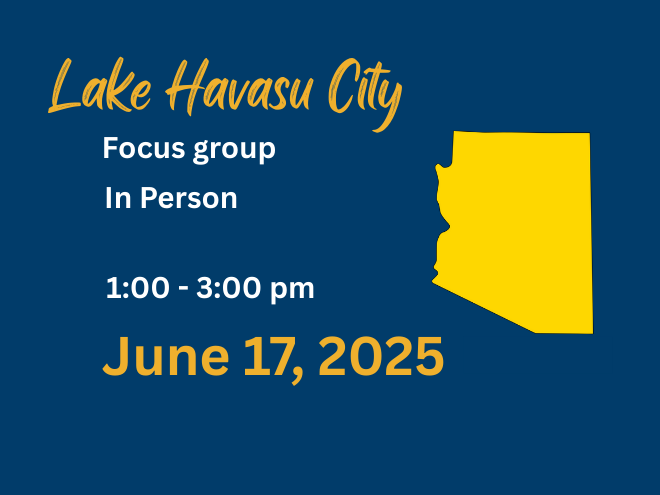 Blue background with yellow text focus group