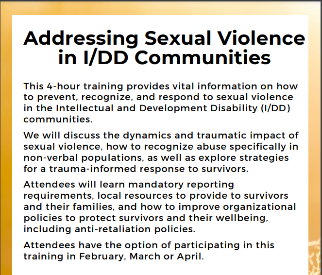 ADDRESSING sexual violence in IDD communities