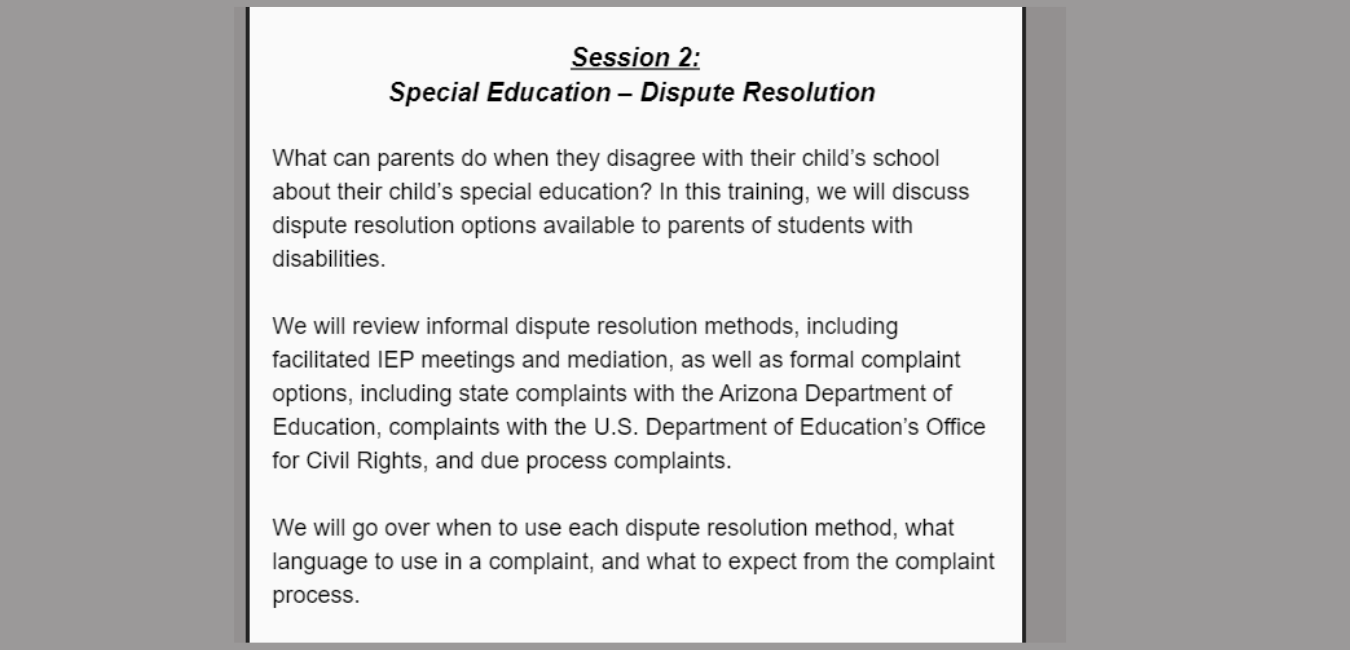 Text saying special education dispute resolution