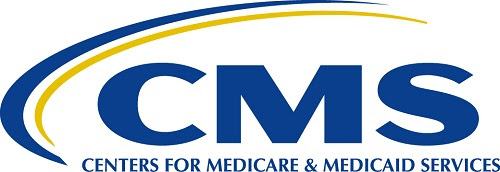 Blue-and-white with text saying Center for Medicaid and Medicare