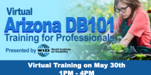 Text saying virtual Arizona DB 101 training in bold letters with a light blue background